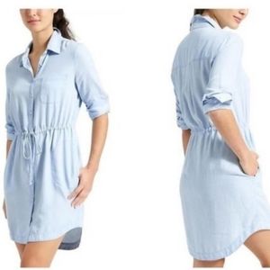 🔴Athleta Stellar Light Blue Lyocell Chambray 3/4 Sleeve Midi Shirt Dress small